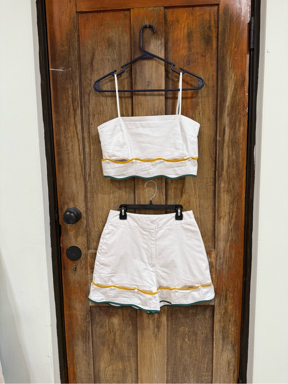 ANTONIO MELANI White High-Waist Shorts Set with Yellow & Green Trim - Picture 2 of 11